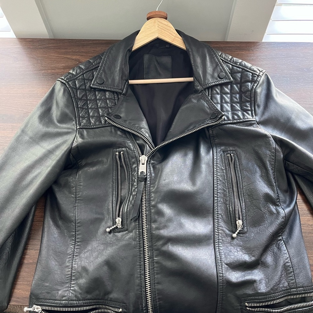 All Saints Quilted Black Leather Jacket